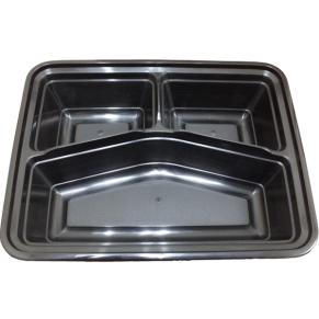 33oz Rectangle (3 Compartment) Black Meal Prep Containers