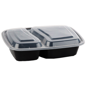 32oz Rectangle (Two Compartment) Black Meal Prep Containers