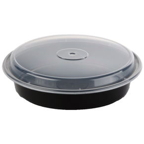 48oz Round Black Meal Prep Containers, 9 Inch