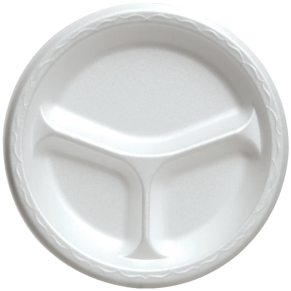 3 Compartment White Foam Plates, 10 inch